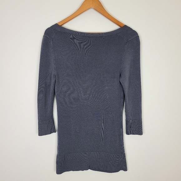Smart Set Gray 3/4 Sleeve Deep Scoop Neck Fine Knit Long Sweater Medium - Picture 9 of 16